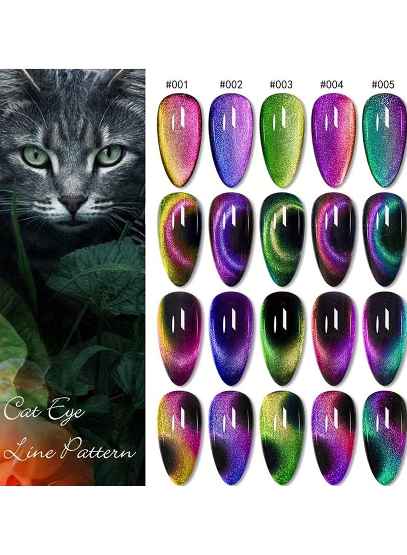 SYOSI Cat Eye Gel Nail Polish Set, 5 Colors - Galaxy Magnetic UV Nail Polish, With Magne Magnetic Stick, Base Black Gel Nail Varnish and Universal Rainbow Nail Gel Nail Polish DIY Manicure Nail Salon - Image 5