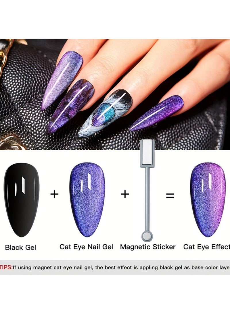 SYOSI Cat Eye Gel Nail Polish Set, 5 Colors - Galaxy Magnetic UV Nail Polish, With Magne Magnetic Stick, Base Black Gel Nail Varnish and Universal Rainbow Nail Gel Nail Polish DIY Manicure Nail Salon - Image 3