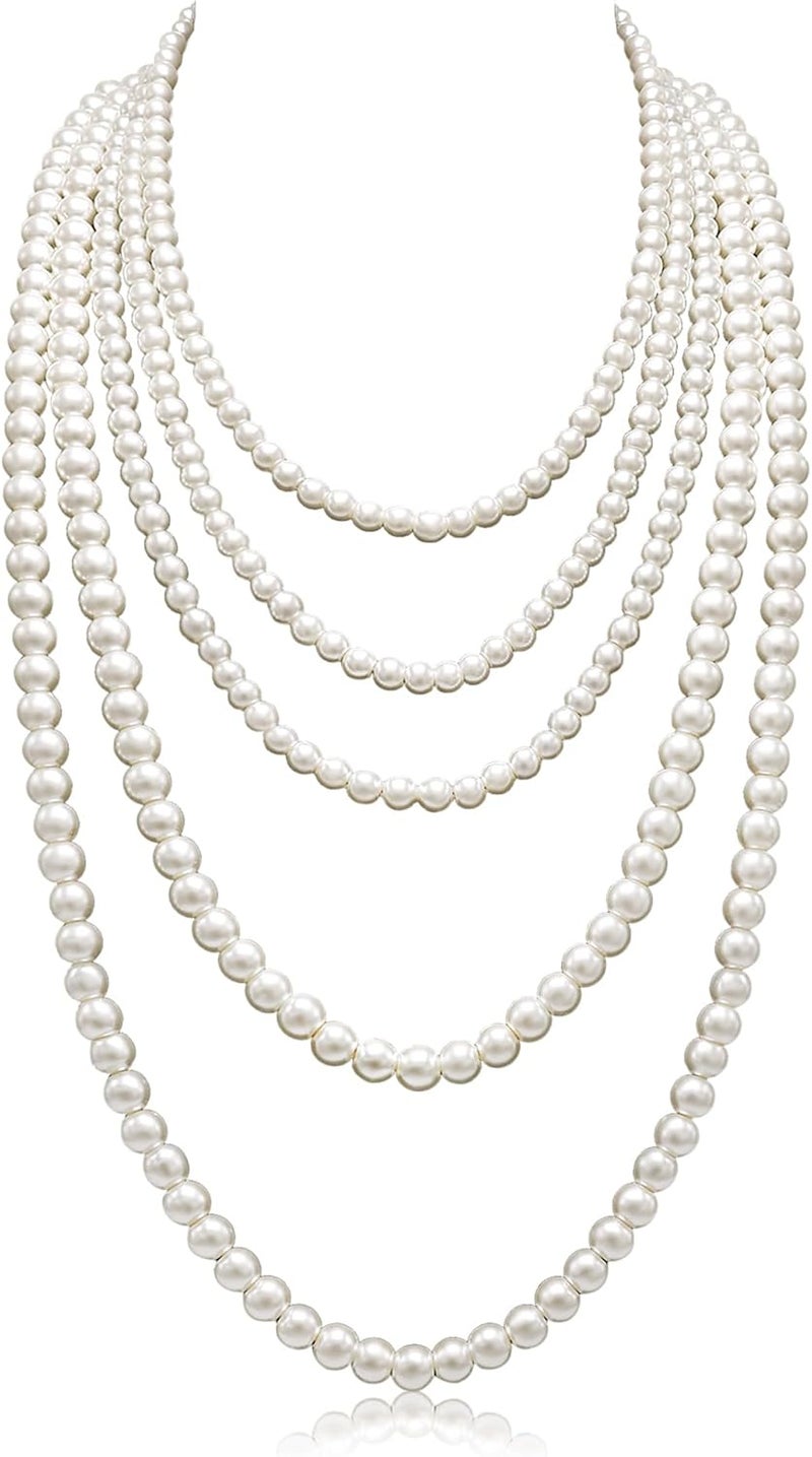 Aisansty Long Pearl Necklaces for Women Cream White Faux Pearl Strand Layered Necklace Costume Jewelry - Image 1