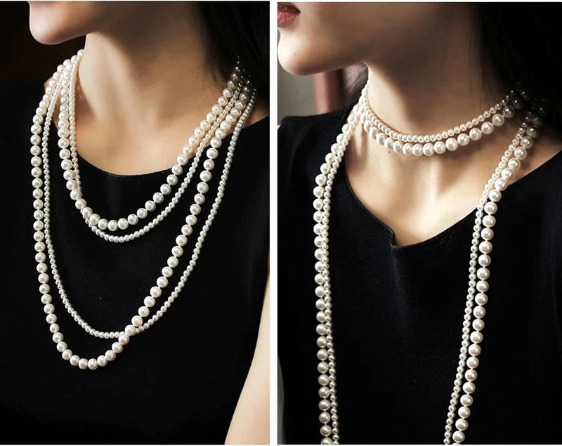 Aisansty Long Pearl Necklaces for Women Cream White Faux Pearl Strand Layered Necklace Costume Jewelry - Image 4