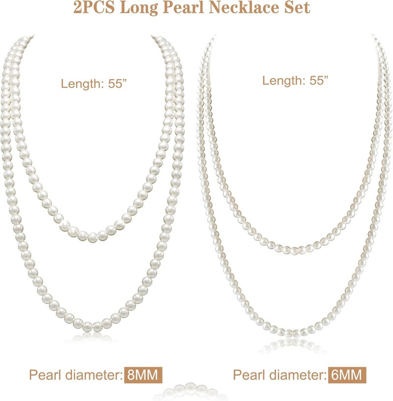 Aisansty Long Pearl Necklaces for Women Cream White Faux Pearl Strand Layered Necklace Costume Jewelry - Image 5
