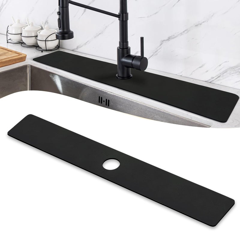 LOPNUR Faucet Mat for Kitchen Sink Protectors 30 Inch Extra Long Kitchen Sink Splash Guard Behind Faucet Cuttable Bathroom Water Splash Guard with Super Absorbent Diatomite Fast Drying Black