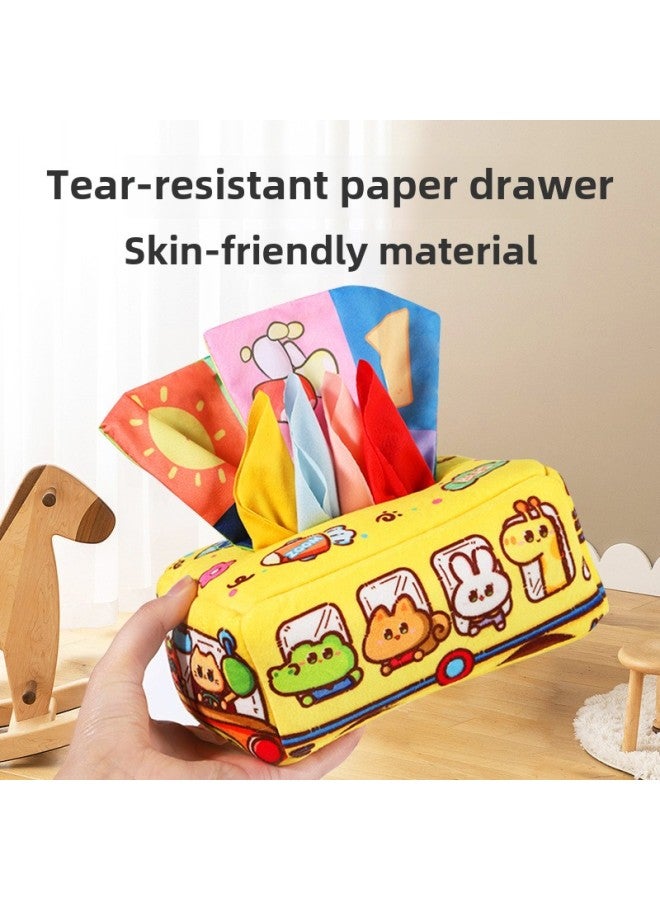 Baby Tearable Tissue Box Washable Cloth Book Baby Early Education Educational Learning Ringing Paper Tissue Fabric Toy-Color:Children's Fun Soothing Color Cognitive Pumping-cute Bus Tissue Box - Image 2