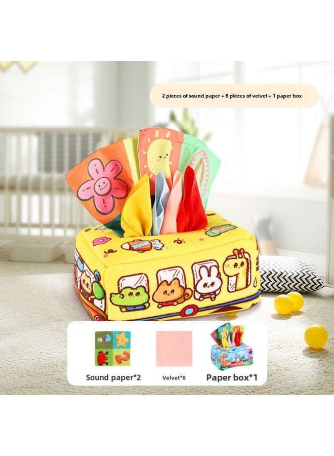 Baby Tearable Tissue Box Washable Cloth Book Baby Early Education Educational Learning Ringing Paper Tissue Fabric Toy-Color:Children's Fun Soothing Color Cognitive Pumping-cute Bus Tissue Box - Image 1