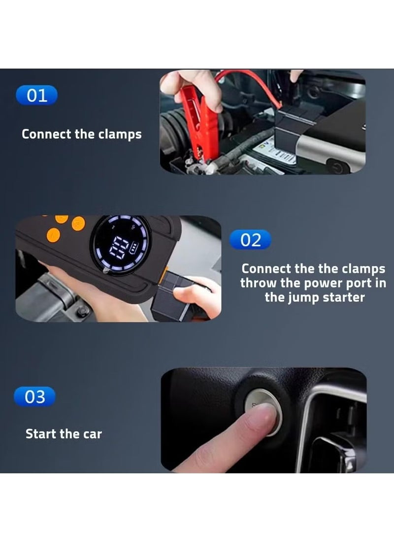 TIGER - Car Battery Jump Starter | Portable 12V Charger with LED Light, Quick Start Power Pack for Car, Motorcycle, and Bikes – Compact & Reliable, Easy-to-Use Jump Starter - Image 1