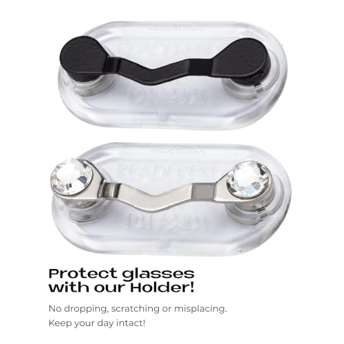 Readerest Magnetic Glasses Holders (2 Pack), Secure Clip for Reading Eyeglasses, Sunglasses & Work Badges, Glasses Holders for Men & Women, USA Made (Black & Stainless Steel + Crystals) - Image 2
