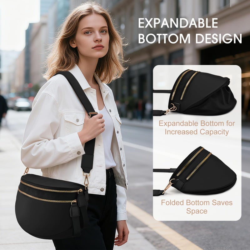 Becokan Checkered Nylon Crossbody Bag Bum Bag for Women Mom Spacious Checkered Crossbody Purses Shoulder Handbag - Image 5