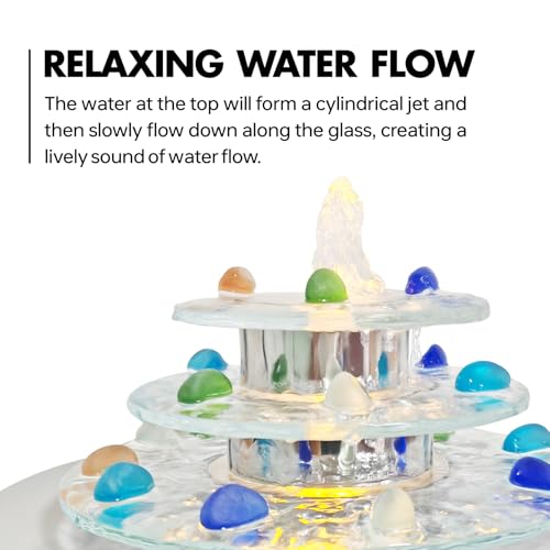 Pamopamo Indoor Tabletop Fountain 3-Tier Waterfall, Zen Meditation Fountain with LED Light, Small Desk Water Feature Soothing Sound Relaxing for Office Home Décor - Image 4