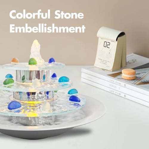 Pamopamo Indoor Tabletop Fountain 3-Tier Waterfall, Zen Meditation Fountain with LED Light, Small Desk Water Feature Soothing Sound Relaxing for Office Home Décor - Image 5