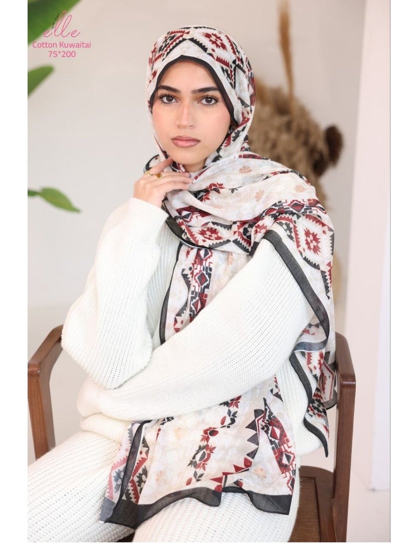 ايل طرحة وشاح حجاب إسلامي قطني فاخر للنساء للمناسبات والأيام العادية - مقاس (200 سم × 75 سم) - Image 1