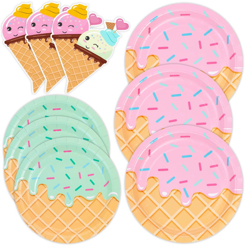 DYLIVeS 48 Pcs Ice Cream Birthday Party Plates and Napkins Kit Ice Cream Theme Tableware Set Ice Cream Party Table Decorations Supplies Disposable 9 and 7 Paper Plates Napkins Serves 16 - Image 2