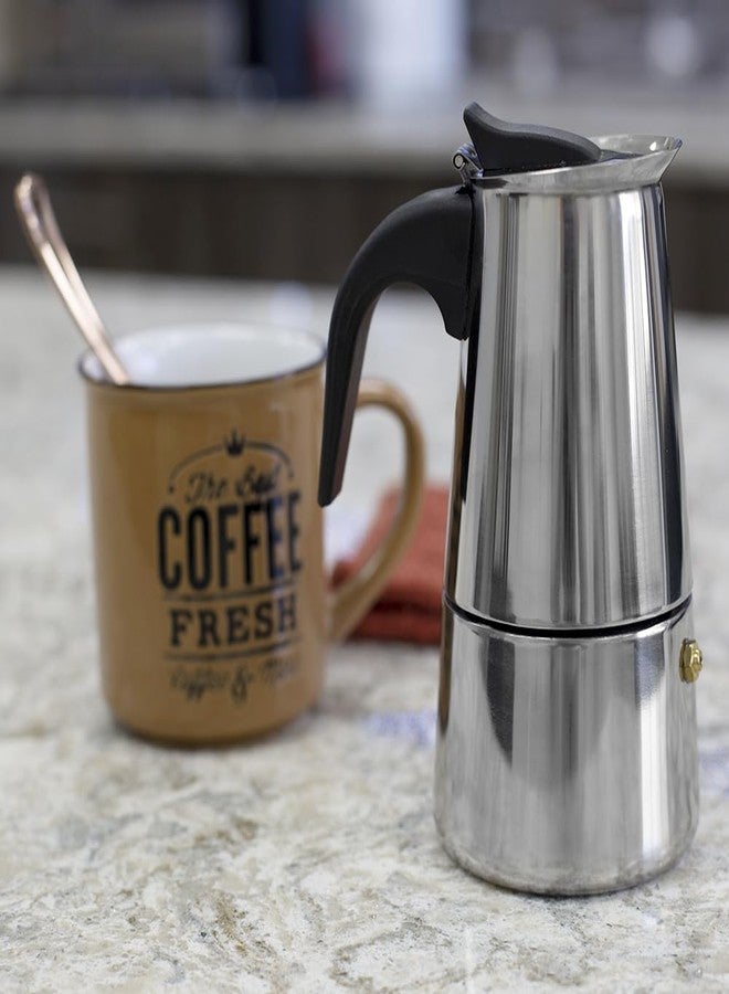Home Basics Stainless Steel Stove Top Espresso Coffee Maker (Silver), By Home Basics | Polished Coffee Makers For Stovetop | Italian Coffee Maker Holds 4 Cups - Image 3