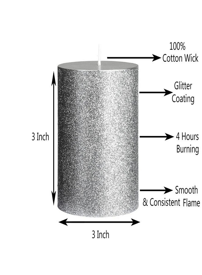 Luces Wax 3"X3" Silver Glitter Tall Pillar Candle for Decoretion pck2 - Image 2