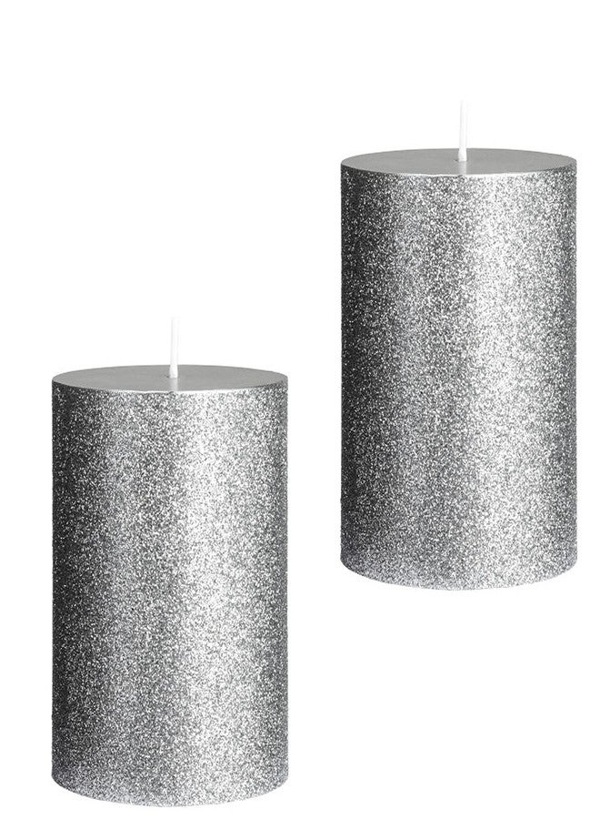 Luces Wax 3"X3" Silver Glitter Tall Pillar Candle for Decoretion pck2 - Image 1
