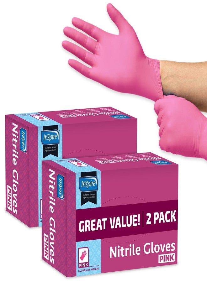 Inspire Pink Gloves Disposable Latex Free 2 Pack Value | Nitrile Pink Glove Nail Salon and Hair Dye | Esthetician Nitrile Disposable | Nitrile gloves Large - Image 1