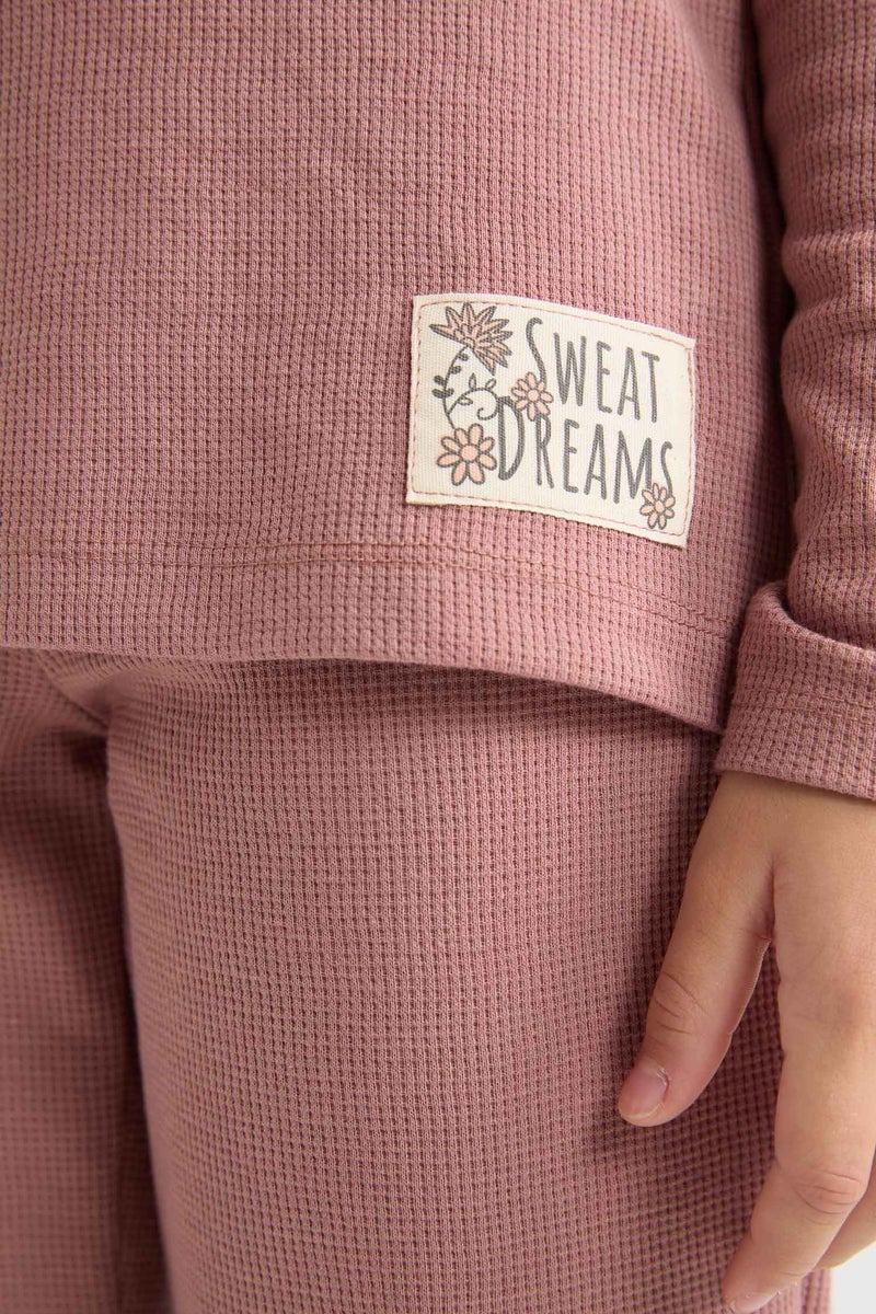 ديفاكتو طقم بيجاما بناتي وافل قصة عادية - قطعتين - Image 4