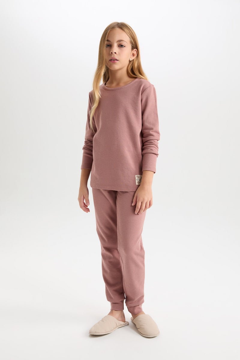 ديفاكتو طقم بيجاما بناتي وافل قصة عادية - قطعتين - Image 3