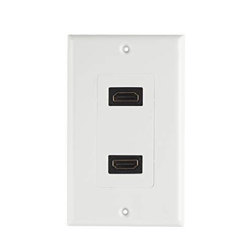 TENINYU Dual HDMI Wall Plate (2 Port) - 4K UHD, ARC, and Ethernet Pass-Thru Support (1-Gang) White - for 2 HDMI (2-Port) - Image 1