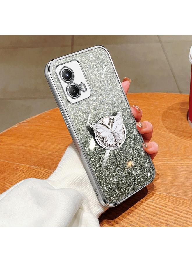 S-TOP Case For Motorola Moto G53 5G Plated Gradient Glitter Butterfly Holder TPU Phone Case - Image 1