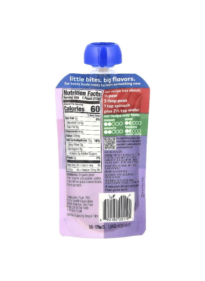 Plum Organics Plum Organics, Organic Baby Food, 6+ Months, Pear + Pea With Spinach, 4 oz (113 g)  - Image 2