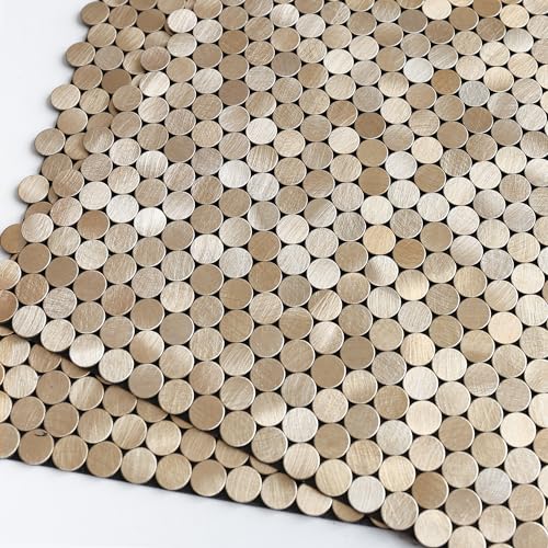 M MOFIT Small Penny Round Peel and Stick Backsplash Tile for Kitchen Wall,Metal Mosaic Tiles Stickers for Bathroom Behind Stove Fireplace (10sheets,Champagne Gold) - Image 1