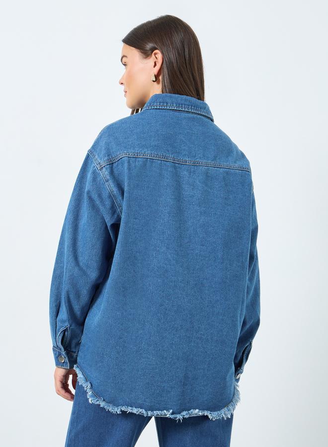 Styli Women Medium Blue Oversized Denim Shirt with Pockets - Image 5