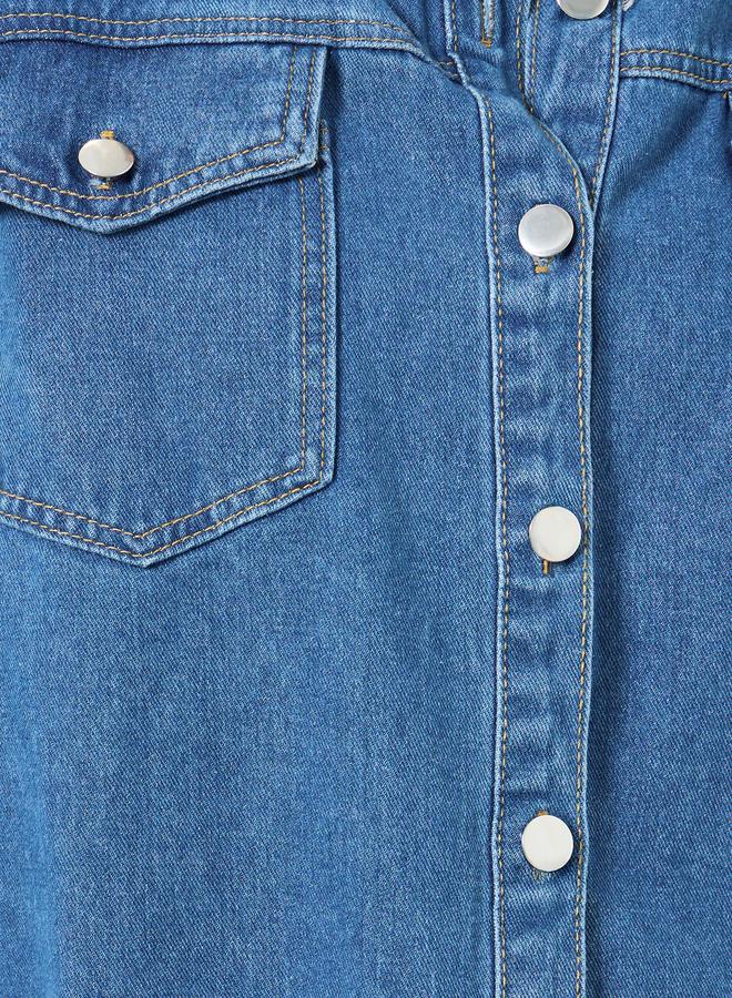 Styli Women Medium Blue Oversized Denim Shirt with Pockets - Image 4