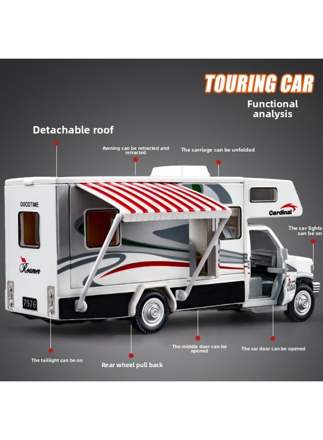 Large Alloy RV Toy Car Model Travel Cabriolet Bus Kids Car Camping Truck Boy-Color:Deluxe Edition Convertible Multifunctional Rv-white