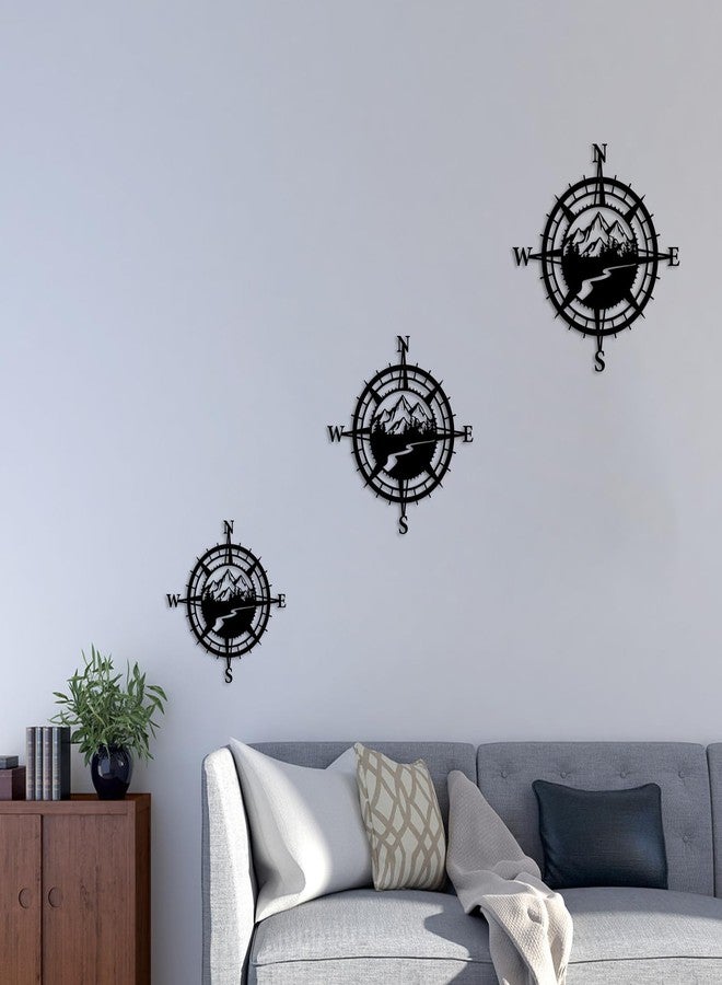 Resama Black Metal Mountain Nautical Compass Wall Decor, Forest Décorative Indoor or Outdoor Wall Hanging Art Perfect for Beach Coastal Themes - Image 5