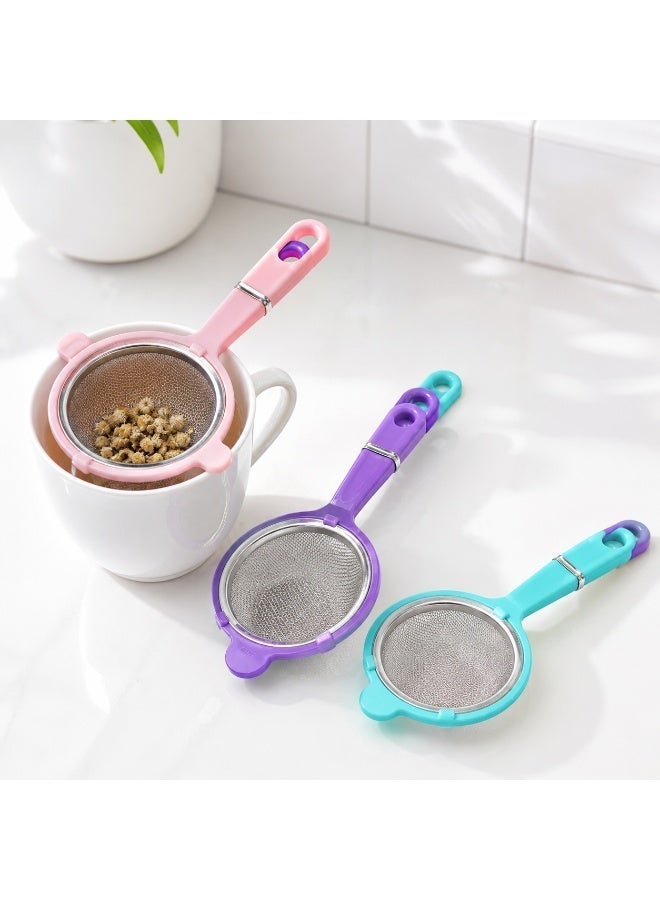 3-Piece Stainless Steel Fine Mesh Strainer Set with Colorful Plastic Handles for Tea, Juice & Flour Sifting - Multi-Color - Image 4