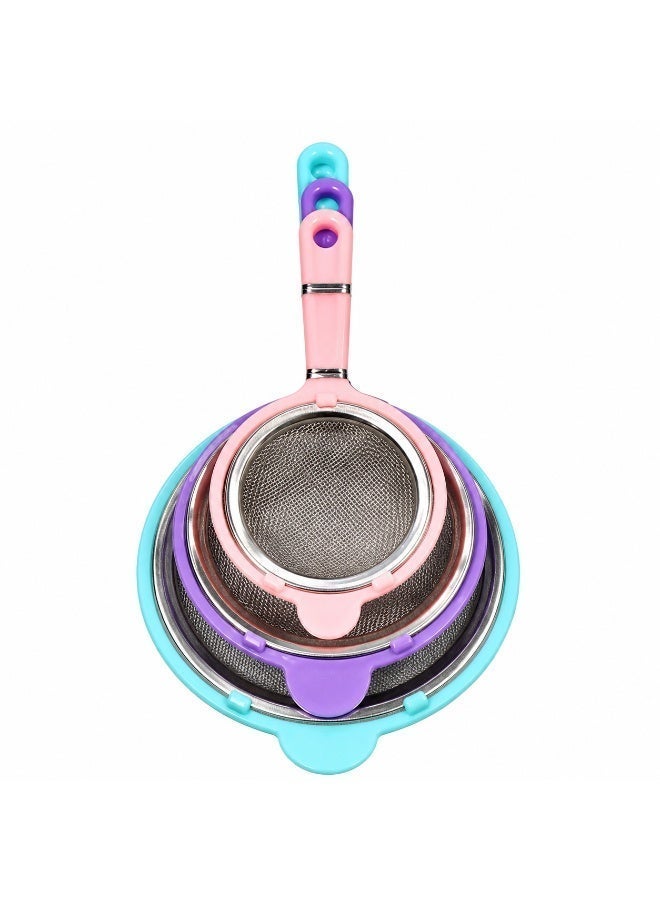 3-Piece Stainless Steel Fine Mesh Strainer Set with Colorful Plastic Handles for Tea, Juice & Flour Sifting - Multi-Color - Image 5