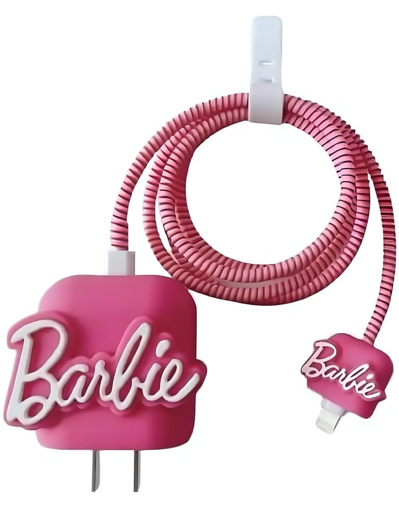 CERLINK حماة كابلات الشحن لشواحن آيفون 18 واط 20 واط نوع C، غلاف واقي لطيف ثلاثي الأبعاد بأسلوب كرتوني مجموعة حماية كاملة للشاحن والمحولات - 1 (باربي) - Image 1