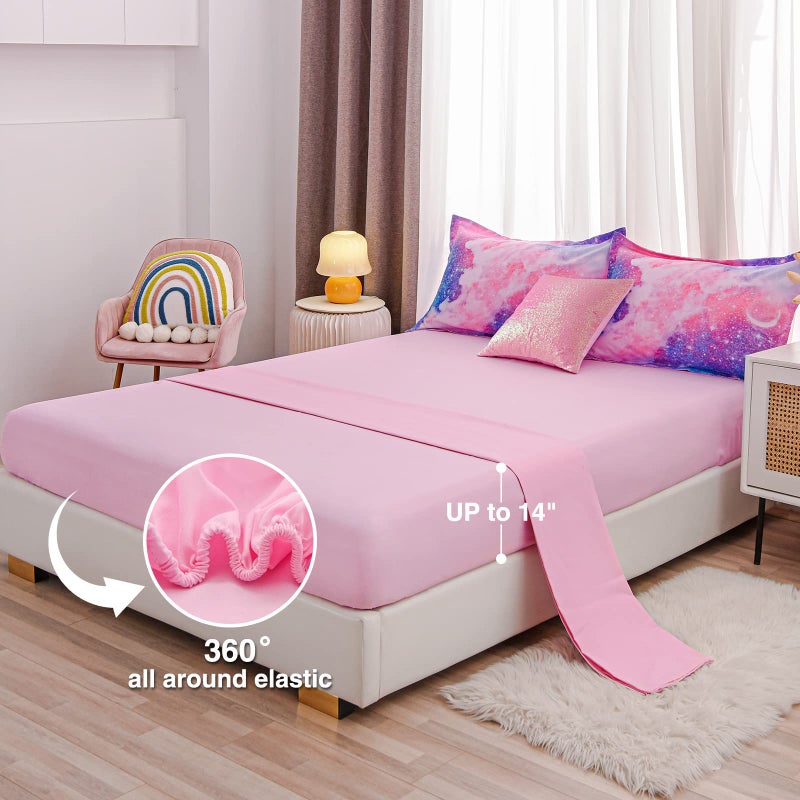 A Nice Night Galaxy Bedding Sets Outer Space Comforter 3D Printed Space Quilt Set Twin 6Pcs Glitter Pink,for Children Boy Girl Teen Kids - Image 3