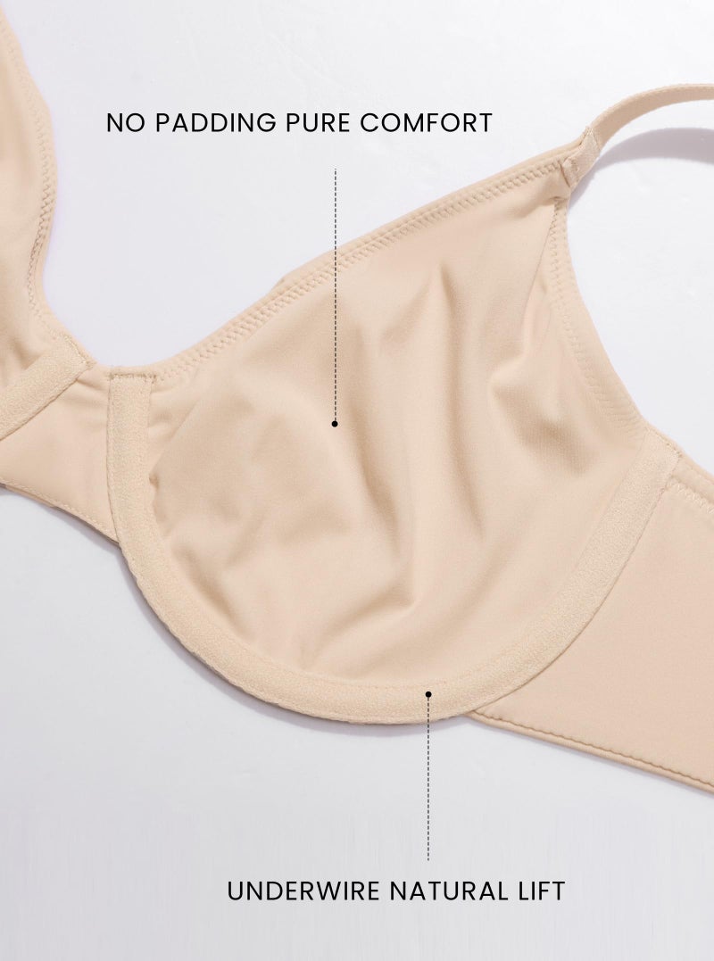 DOBREVA Women's Balconette Unlined Plunge Bra Underwire Demi Plus Size Bras Lounge Comfort Beige 36C - Image 2