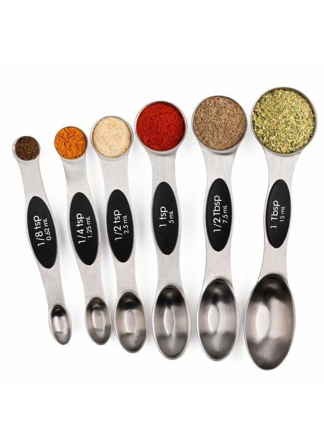 forkmannie Magnetic Measuring Spoons Set of 6 Stainless Steel Dual Sided Stackable Teaspoon for Measuring Dry and Liquid Ingredients, Kitchen Gadgets - Image 1