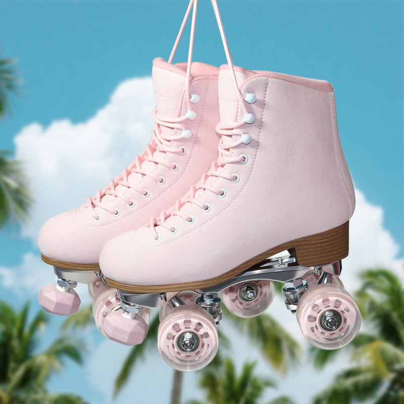 TUOSAMTIN Roller Skates for Women or Men with Height Adjustable Rubber Stoppers Retro Suede Quad Roller Skates for Outdoor and Indoor (Pink, 8) - Image 5