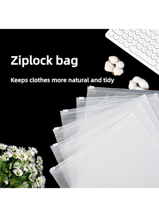 هوميفاي 50 قطعة من أكياس التخزين ذات السطح المثلج، أكياس بلاستيكية شفافة بسحاب، منظّم خزانة السفر للملابس والأحذية، أكياس تعبئة قابلة لإعادة الاستخدام للبريد والبيع (5 أحجام) - Image 4