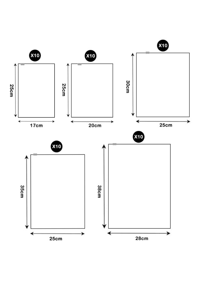 Homify 50 Pcs Frosted Storage Bag, Clear Plastic Ziplock Bags, Travel Wardrobe Organiser for Clothes & Shoes, Reusable Packing Bag for Mailing Selling(5 Size) - Image 5