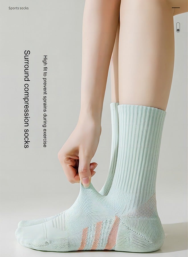 Women's Moisture-Wicking Cotton Sports Cushioning Round Socks Running Towel Bottom Thickened Shock-Absorbing Skipping Rope Fitness Badminton Tennis Socks Mid-Calf Professional Sports Socks - Image 4