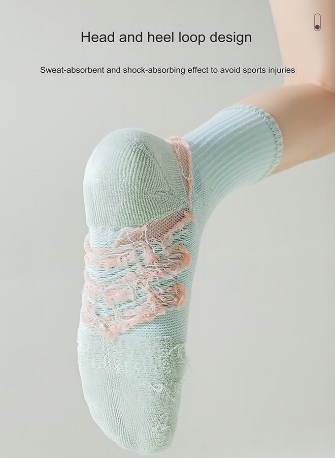 Women's Moisture-Wicking Cotton Sports Cushioning Round Socks Running Towel Bottom Thickened Shock-Absorbing Skipping Rope Fitness Badminton Tennis Socks Mid-Calf Professional Sports Socks - Image 5