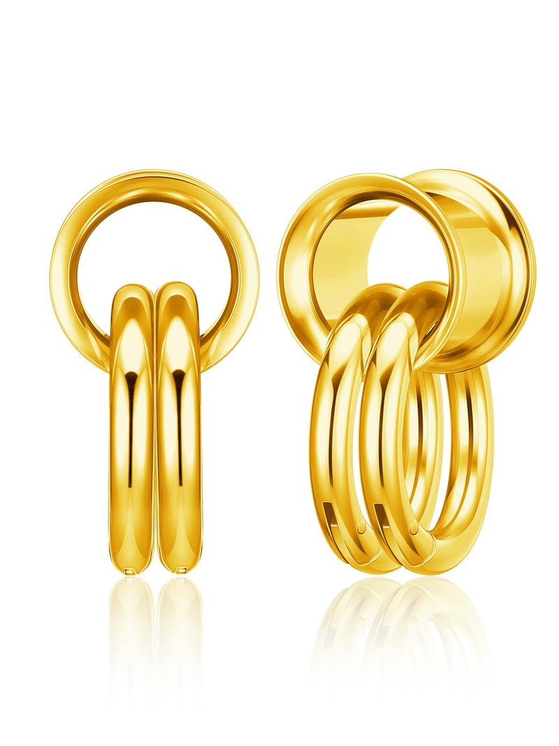 PiercingJ 1 Pair Ear Guages with Rings Ear Weight Plugs Tunnels Hypoallergenic Ear Expander Stretchers 316 Stainless Steel Hoop Earrings Piercing Body Jewelry 00g 10mm - Image 1