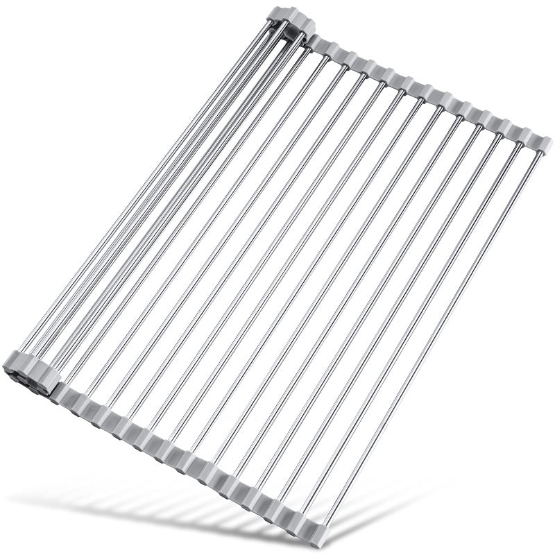 Tomorotec 177 x 125 Roll Up Dish Drying Rack Over Sink Drying Rack Sink Cover Kitchen Sink Accessories Gadget Multipurpose Organizer Foldable Stainless Steel Drainer