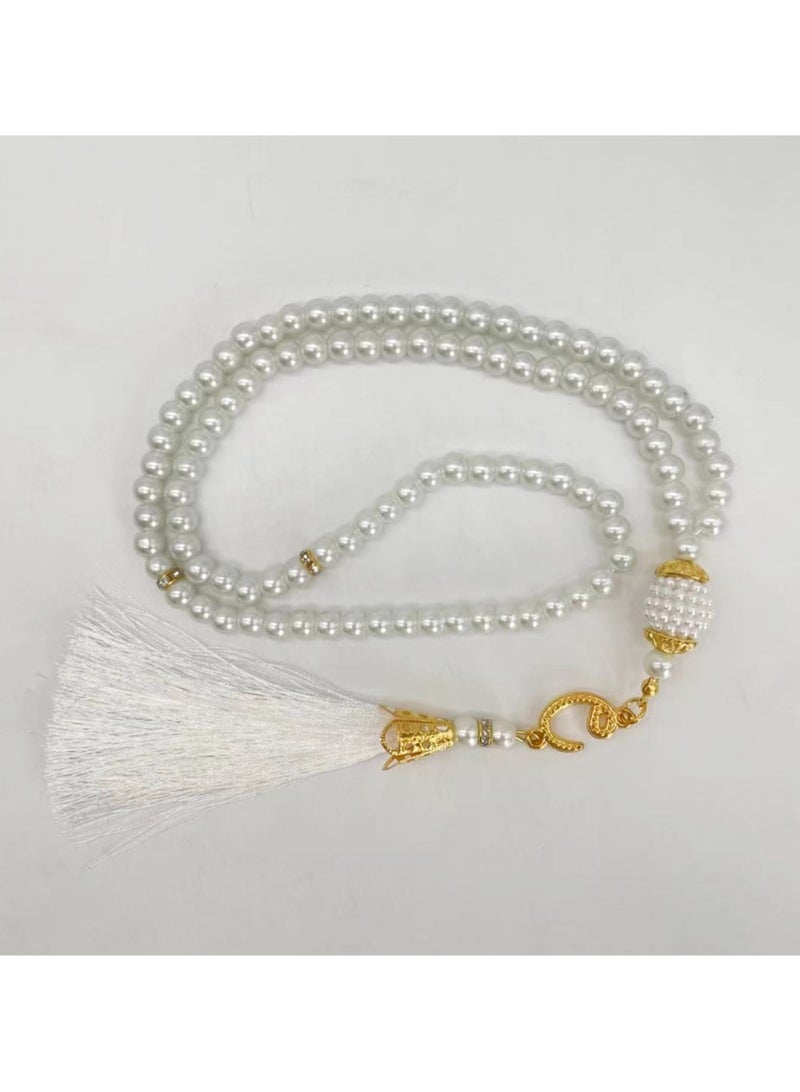 NIBEMINENT 99 Muslim Prayer Beads White/6mm 