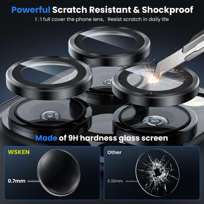 WSKEN لحماية عدسة الكاميرا لجهاز iPhone 16 Pro / iPhone 16 Pro Max / iPhone 15 Pro / iPhone 15 Pro Max - [نموذج تصوير أصلي] غطاء واقي من الزجاج المعدني المقسى فائق الوضوح، - Image 3