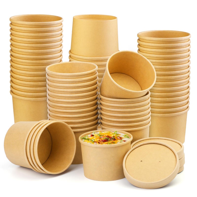 BALDCC 75 Pack 12 oz Disposable Soup Cups with Lids Paper Ice Cream Cups with Lids Soup to go Containers for Storing Food in the Refrigerator or Carrying Out