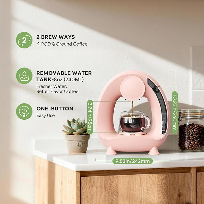 BENFUCHEN Single Serve Coffee Maker 2 in 1, 1400W Fast Brewer for K-Cup Pods & Ground Coffee, One-Touch Americano & Tea Machine with 2 Reusable Filters, Compact Design for Home Office RV Dorm - Image 3