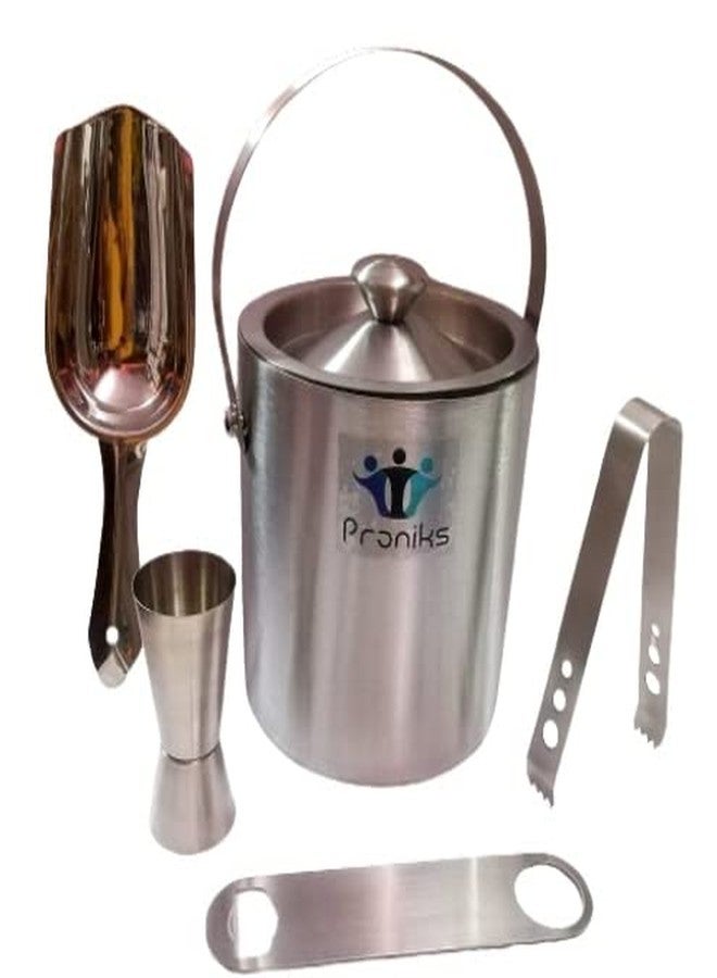 Proniks Stainless Steel Insulated Ice Bucket with Opener and Ice Tong and peg Measure and 1Liter Keeps Ice Cold for 6h Great bar Tools for Home bar Accessories - Image 3