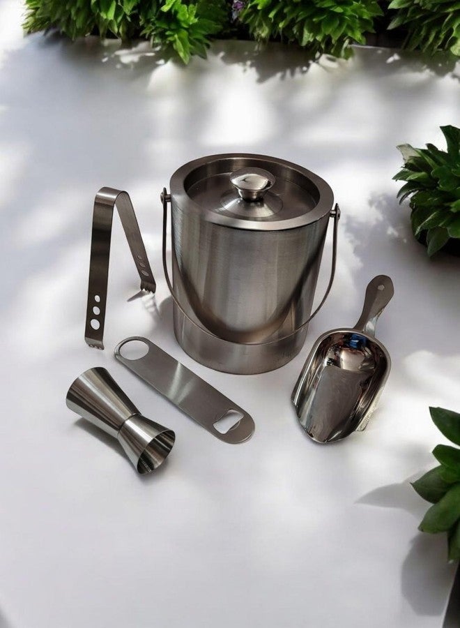 Proniks Stainless Steel Insulated Ice Bucket with Opener and Ice Tong and peg Measure and 1Liter Keeps Ice Cold for 6h Great bar Tools for Home bar Accessories - Image 1