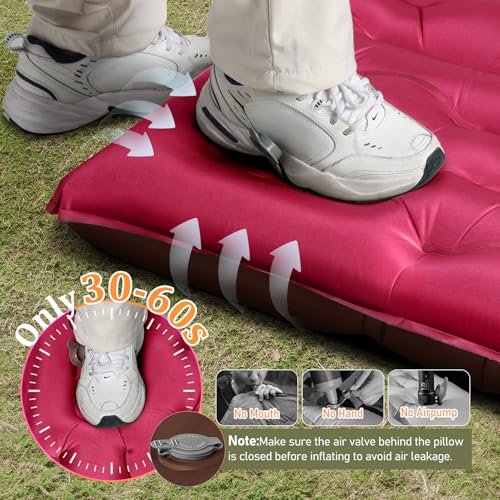 KASBAH Camping Sleeping Pad,Extra Wide 6 inch Thick Inflatable Sleeping Pads with Built-in Foot Pump and Pillow,Ultralight Camping Mat Gear for Outdoor Hiking,Camping - Image 2