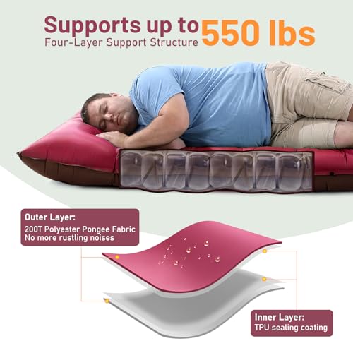 KASBAH Camping Sleeping Pad,Extra Wide 6 inch Thick Inflatable Sleeping Pads with Built-in Foot Pump and Pillow,Ultralight Camping Mat Gear for Outdoor Hiking,Camping - Image 4
